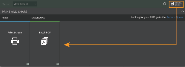 Highlight of print options for Student Profile report.